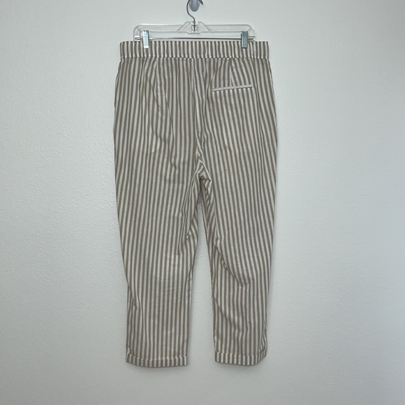 Zara White Tan Neutral Striped High Rise Ankle Pants With Tie Belt Sz XL - Picture 7 of 10